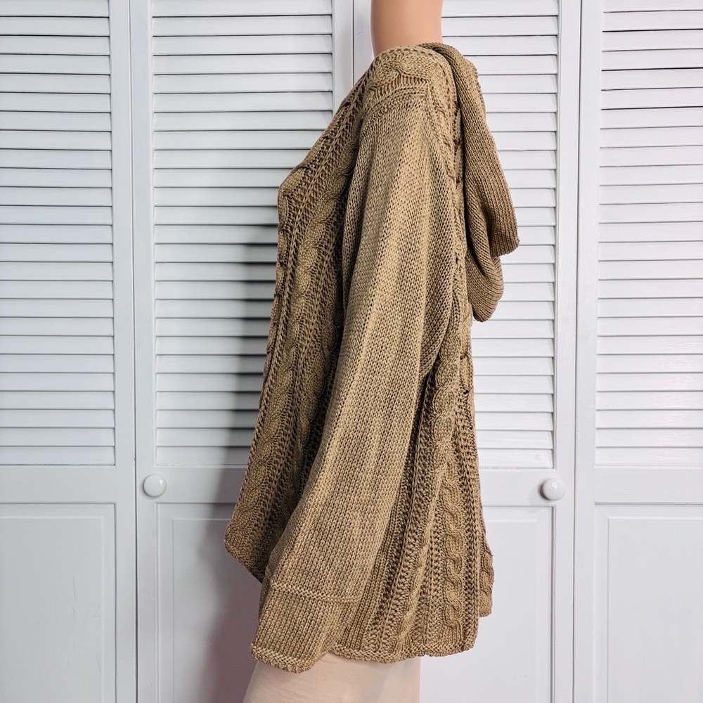 TALBOTS Brown Mercerized Cotton Hooded Cable Knit Sweater Size 3X - Picture 3 of 8
